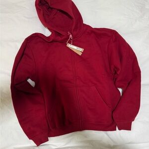 NWT SKIMS cotton fleece zip up in brick